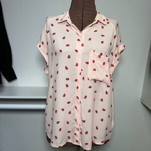 Rails Blush Pink Chase Strawberries Short Sleeve Button Front Shirt Size Medium